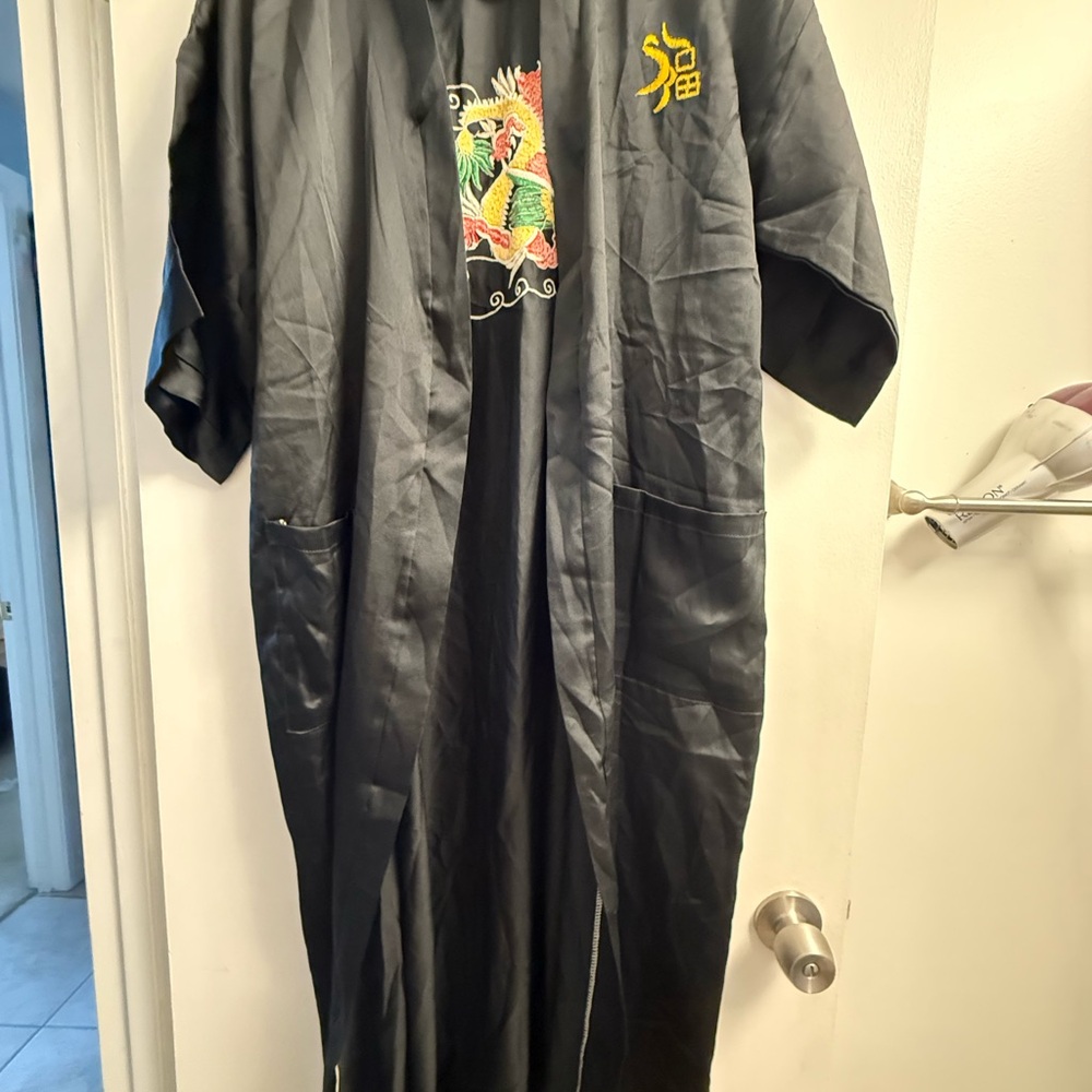 Vintage Thai Silk Black Embroidered Men's Robe